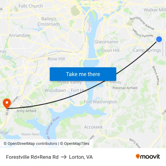 Forestville Rd+Rena Rd to Lorton, VA map