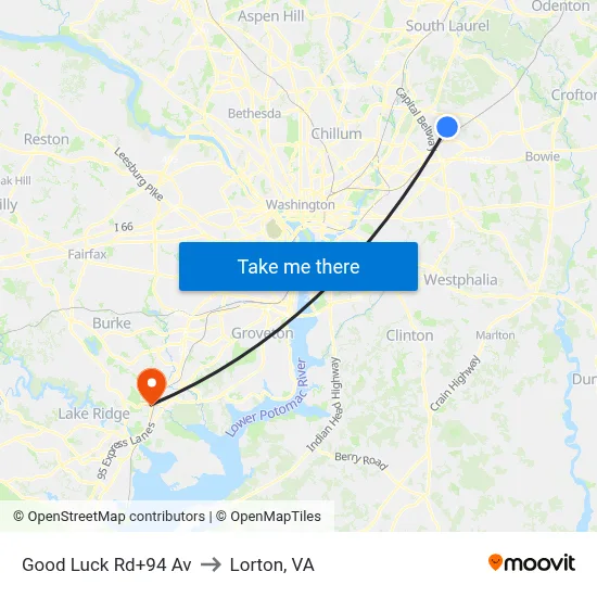Good Luck Rd+94 Av to Lorton, VA map