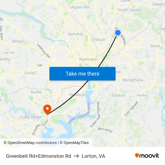 Greenbelt Rd+Edmonston Rd to Lorton, VA map