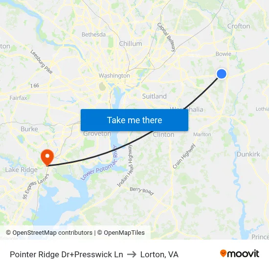 Pointer Ridge Dr+Presswick Ln to Lorton, VA map