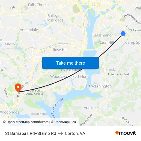 St Barnabas Rd+Stamp Rd to Lorton, VA map