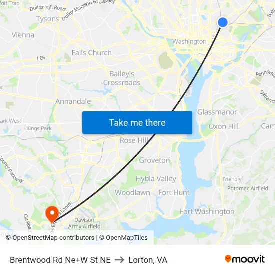 Brentwood Rd Ne+W St NE to Lorton, VA map