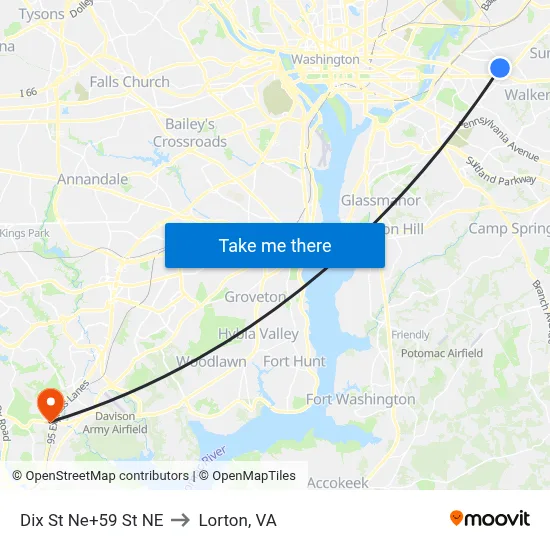 Dix St Ne+59 St NE to Lorton, VA map