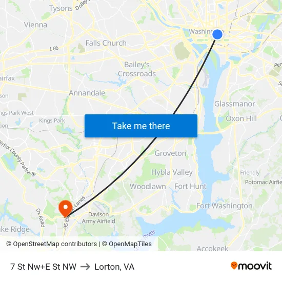 7 St Nw+E St NW to Lorton, VA map