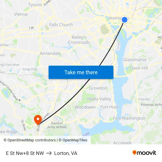 E St Nw+8 St NW to Lorton, VA map