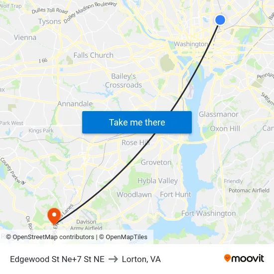 Edgewood St Ne+7 St NE to Lorton, VA map
