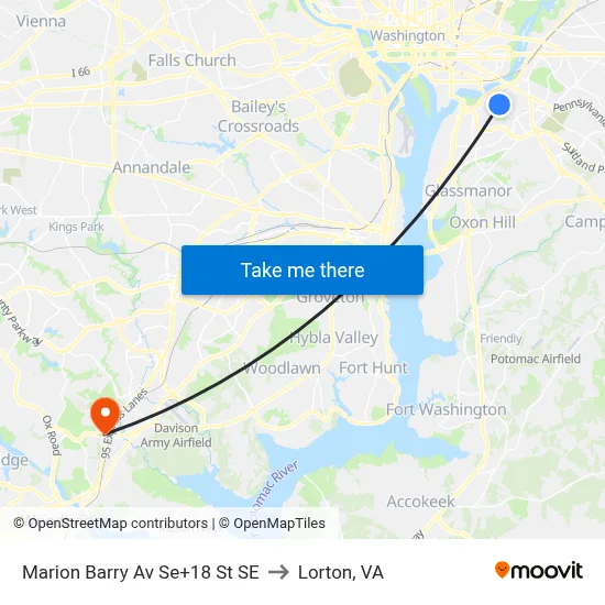 Marion Barry Av Se+18 St SE to Lorton, VA map