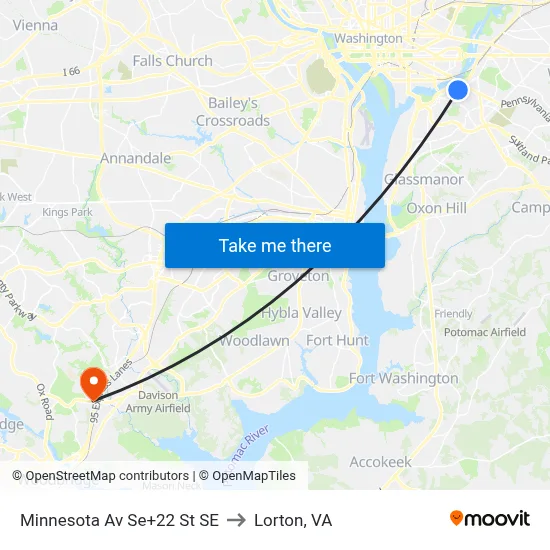Minnesota Av Se+22 St SE to Lorton, VA map