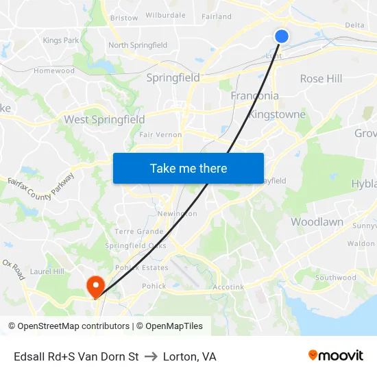 Edsall Rd+S Van Dorn St to Lorton, VA map