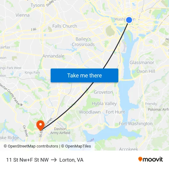 11 St Nw+F St NW to Lorton, VA map
