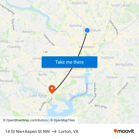 14 St Nw+Aspen St NW to Lorton, VA map