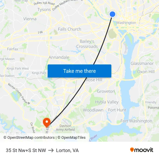 35 St Nw+S St NW to Lorton, VA map