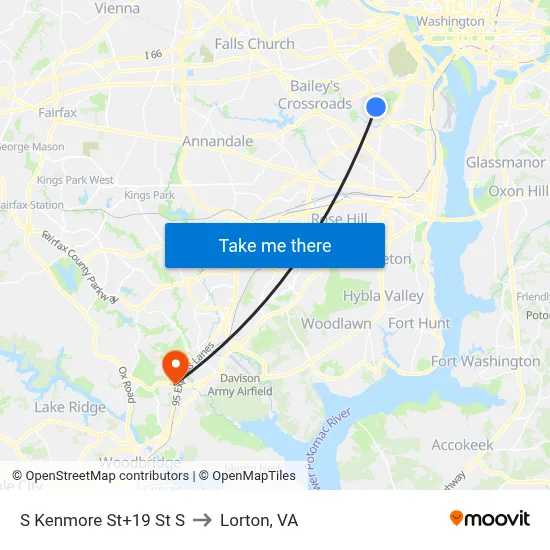 S Kenmore St+19 St S to Lorton, VA map