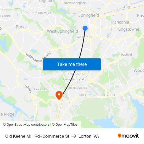 Old Keene Mill Rd+Commerce St to Lorton, VA map