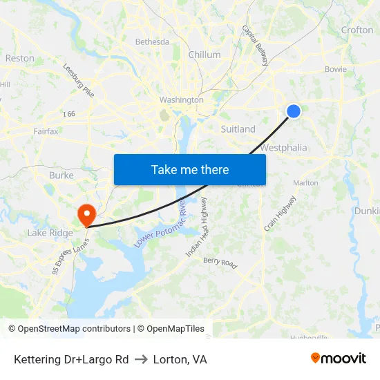 Kettering Dr+Largo Rd to Lorton, VA map