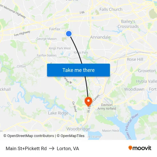 Main St+Pickett Rd to Lorton, VA map