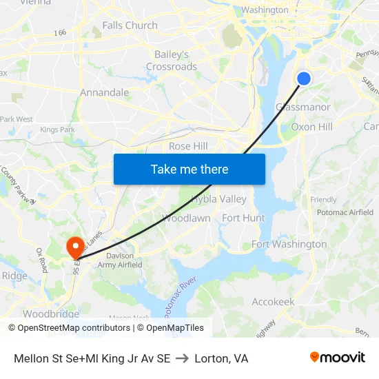 Mellon St Se+Ml King Jr Av SE to Lorton, VA map