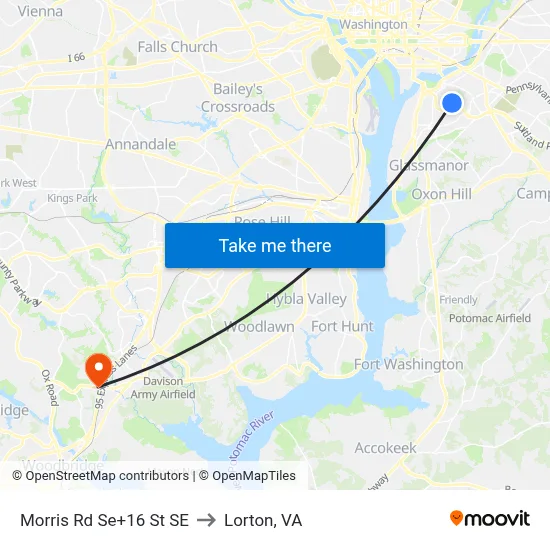 Morris Rd Se+16 St SE to Lorton, VA map