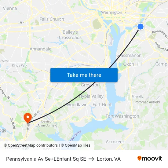 Pennsylvania Av Se+L'Enfant Sq SE to Lorton, VA map