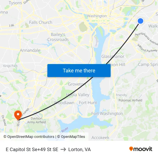 E Capitol St Se+49 St SE to Lorton, VA map