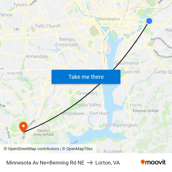 Minnesota Av Ne+Benning Rd NE to Lorton, VA map