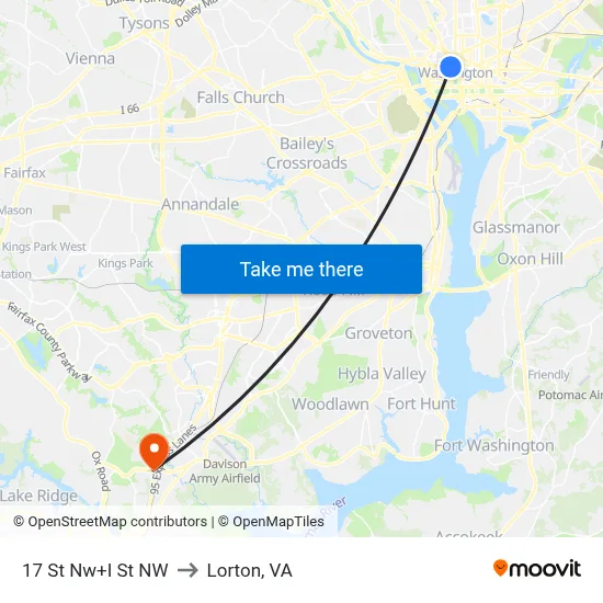17 St Nw+I St NW to Lorton, VA map