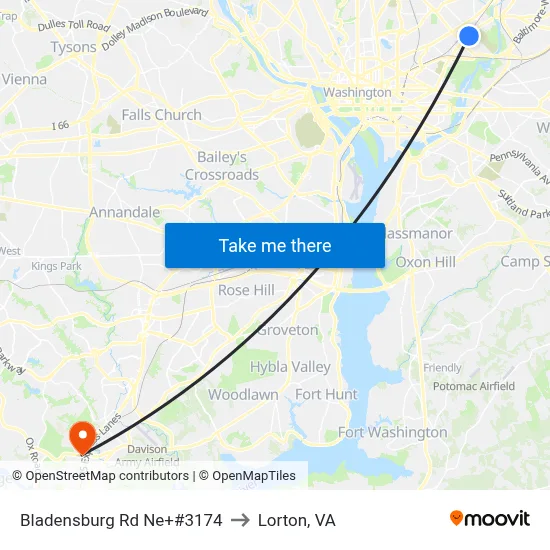 Bladensburg Rd Ne+#3174 to Lorton, VA map