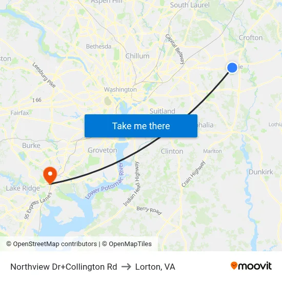 Northview Dr+Collington Rd to Lorton, VA map