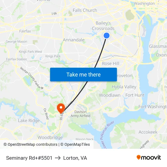 Seminary Rd+#5501 to Lorton, VA map