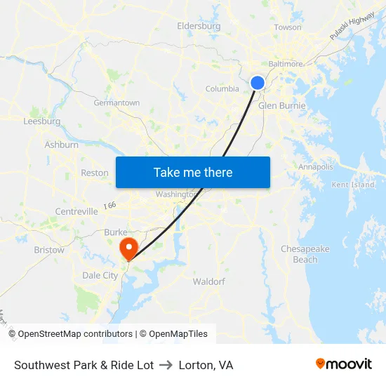 Southwest Park & Ride Lot to Lorton, VA map