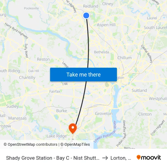 Shady Grove Station - Bay C - Nist Shuttle to Lorton, VA map