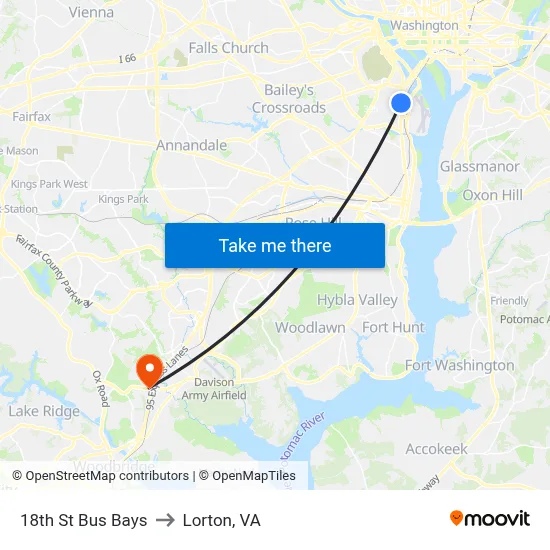 18th St Bus Bays to Lorton, VA map
