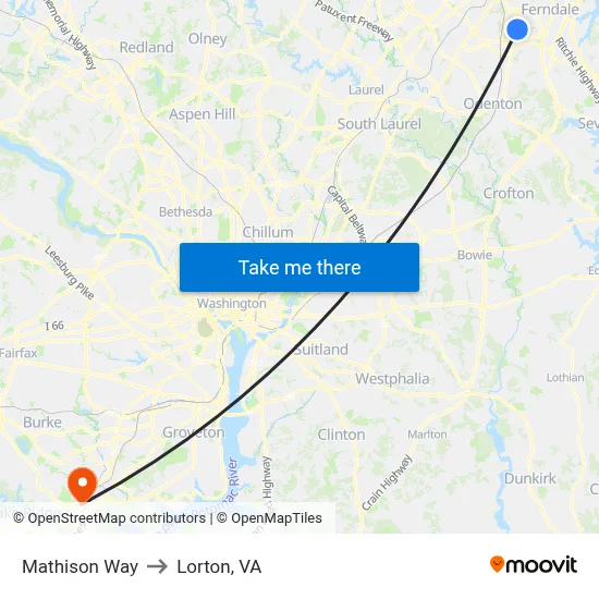 Mathison Way to Lorton, VA map