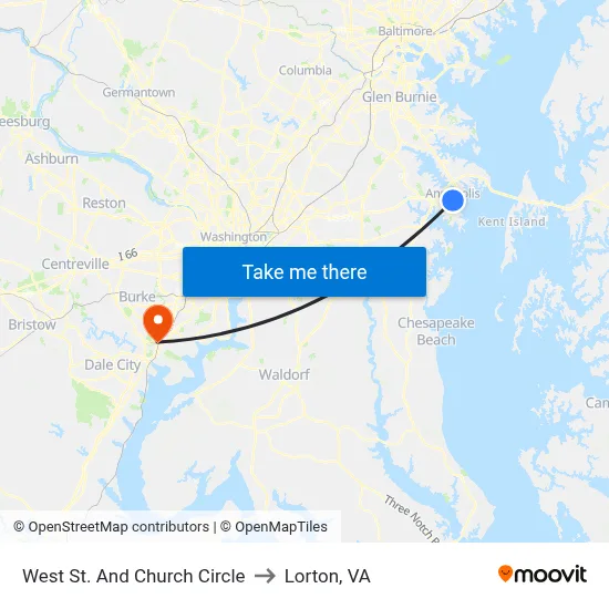 West St. And Church Circle to Lorton, VA map
