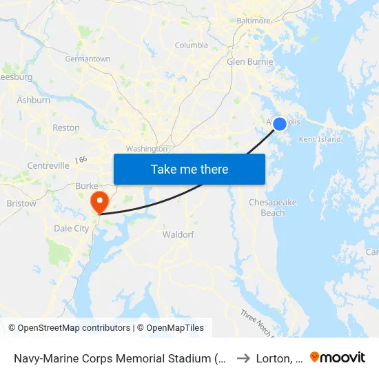 Navy-Marine Corps Memorial Stadium (Stop 3) to Lorton, VA map
