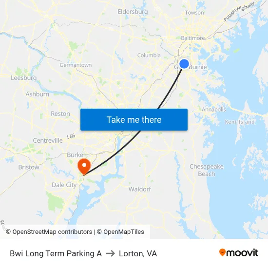 Bwi Long Term Parking A to Lorton, VA map