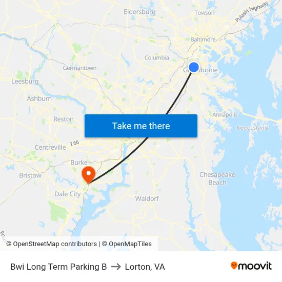 Bwi Long Term Parking B to Lorton, VA map