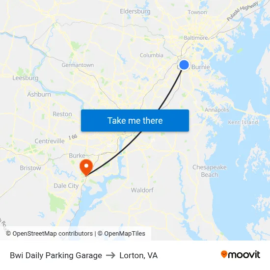 Bwi Daily Parking Garage to Lorton, VA map