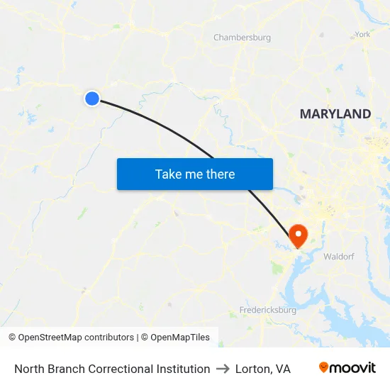 North Branch Correctional Institution to Lorton, VA map