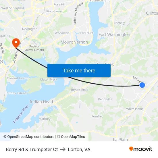 Berry Rd & Trumpeter Ct to Lorton, VA map