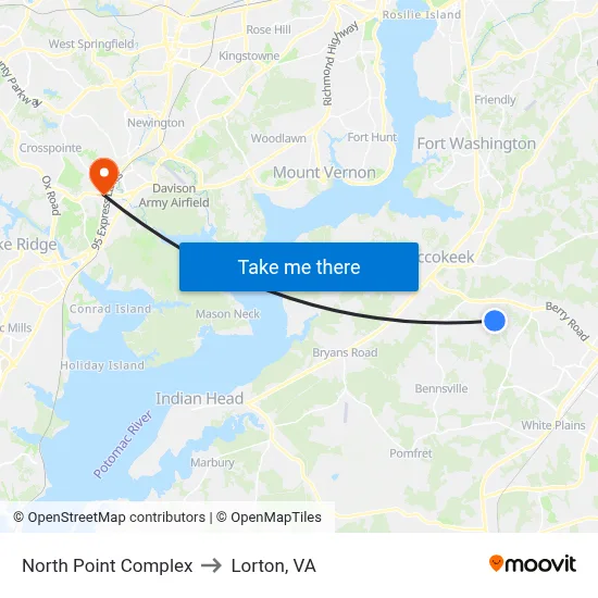 North Point Complex to Lorton, VA map