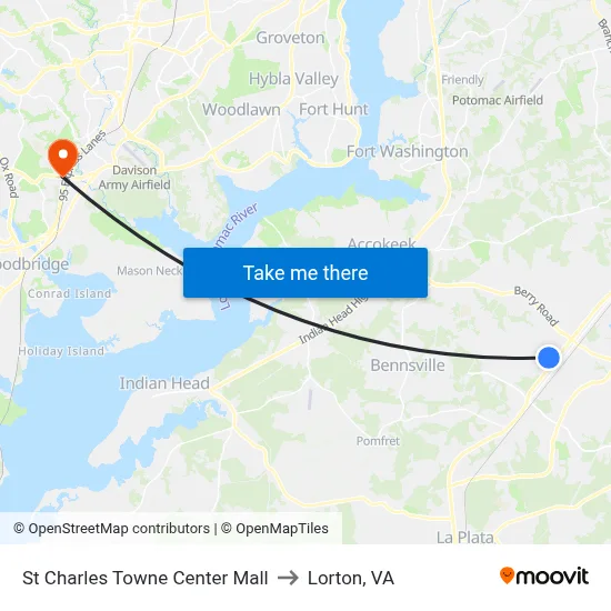 St Charles Towne Center Mall to Lorton, VA map