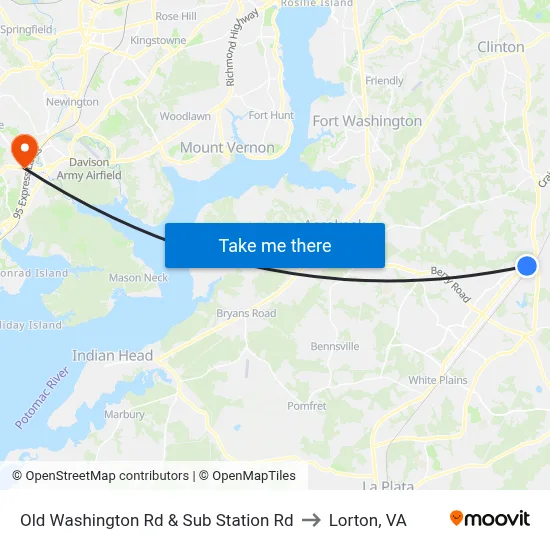 Old Washington Rd & Sub Station Rd to Lorton, VA map