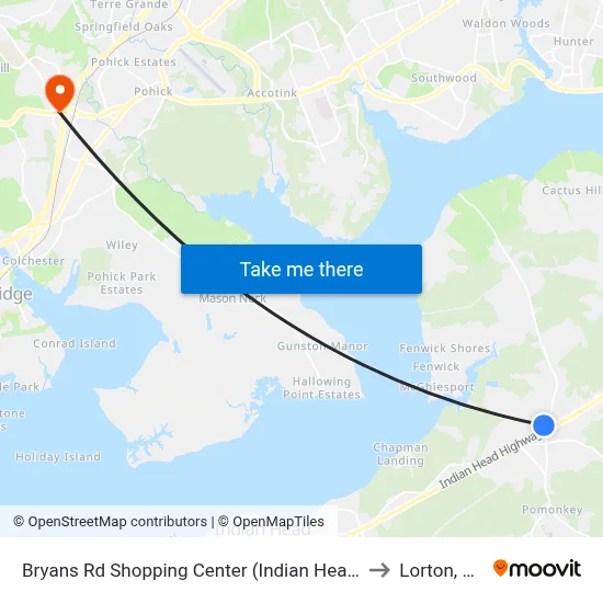 Bryans Rd Shopping Center (Indian Head) to Lorton, VA map