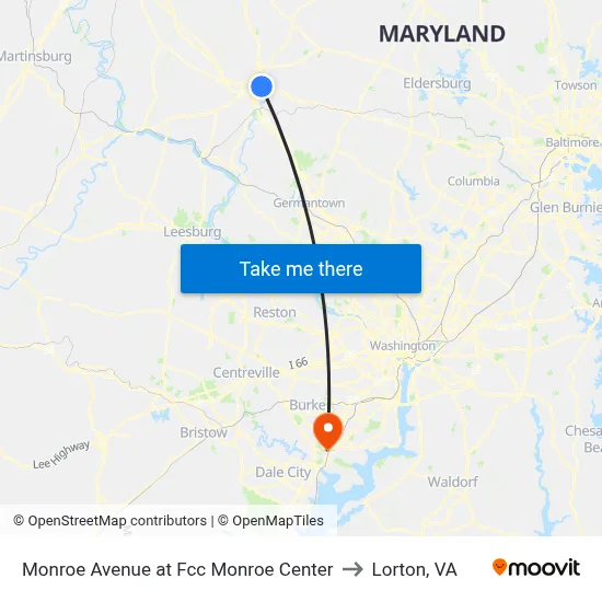 Monroe Avenue at Fcc Monroe Center to Lorton, VA map