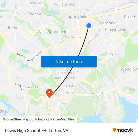 Lewis High School to Lorton, VA map