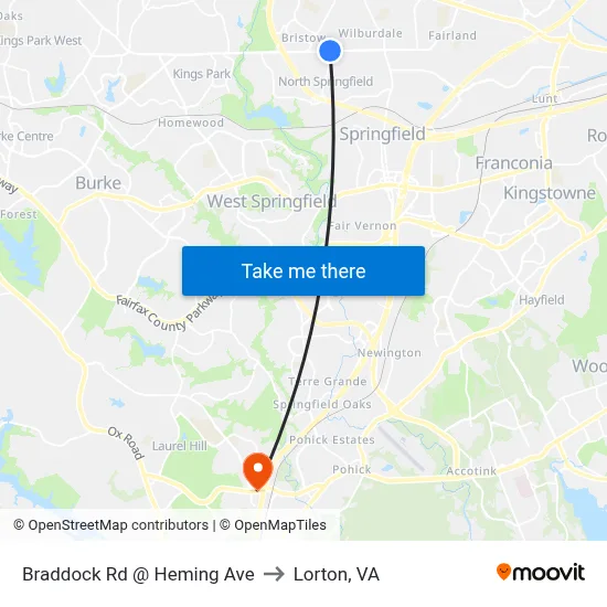 Braddock Rd @ Heming Ave to Lorton, VA map