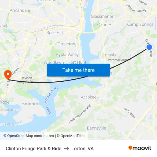 Clinton Fringe Park & Ride to Lorton, VA map