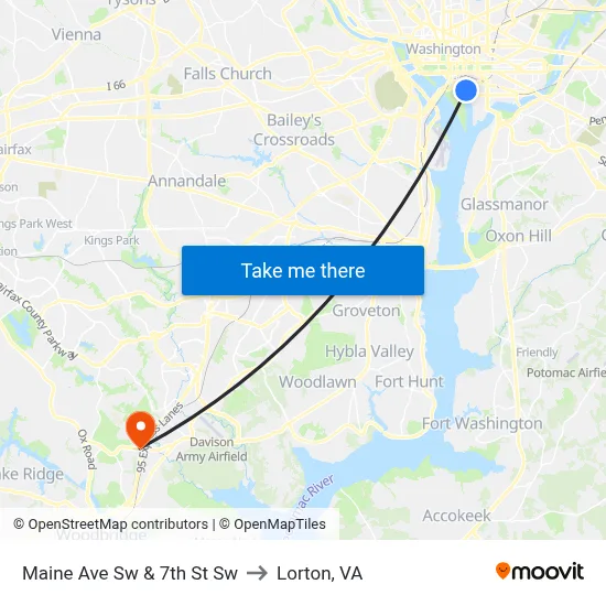 Maine Ave Sw  & 7th St Sw to Lorton, VA map