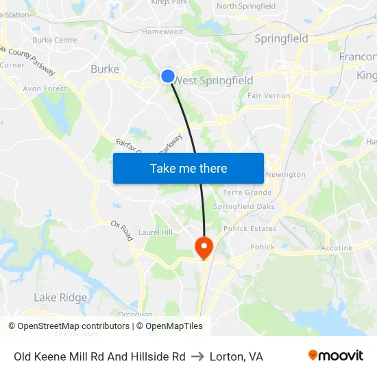 Old Keene Mill Rd And Hillside Rd to Lorton, VA map